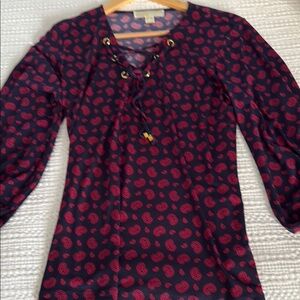 MICHAEL Michael Kors Blue and Red Tie Front 3/4 Sleeve Blouse